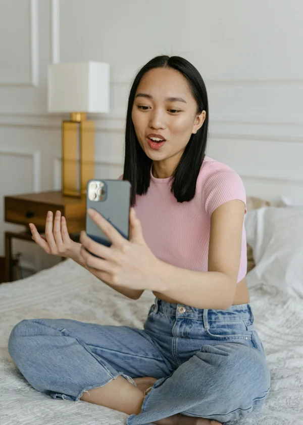 Woman in video call session from home